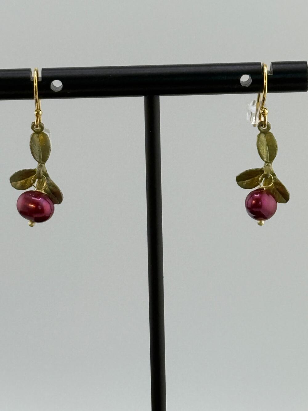 Michael Michaud Cranberry Dangle Wire Earrings
